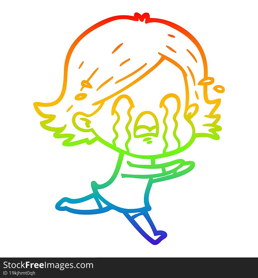 rainbow gradient line drawing of a cartoon woman crying