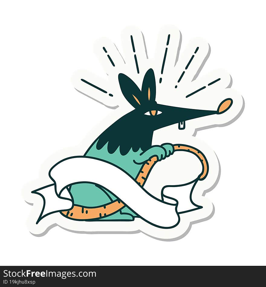 sticker of tattoo style sneaky rat