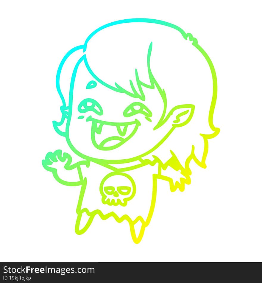 cold gradient line drawing of a cartoon laughing vampire girl