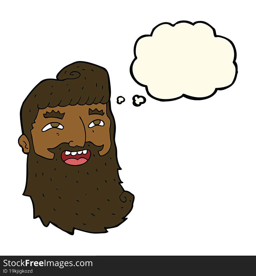 cartoon laughing bearded man with thought bubble