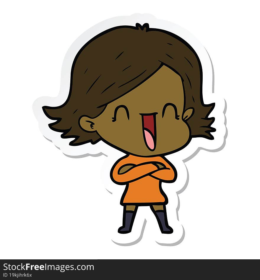 Sticker Of A Cartoon Laughing Woman