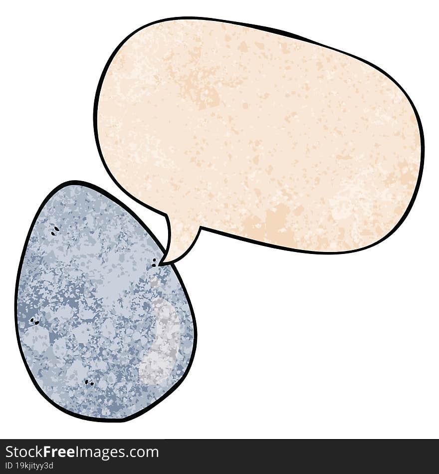 cartoon egg and speech bubble in retro texture style