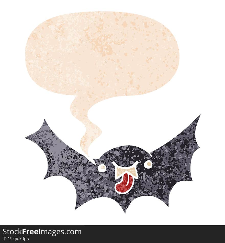 cartoon vampire bat and speech bubble in retro textured style