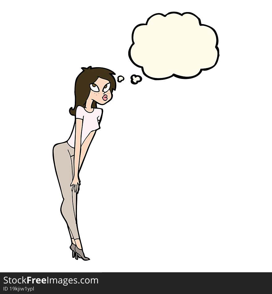 Cartoon Attractive Girl With Thought Bubble