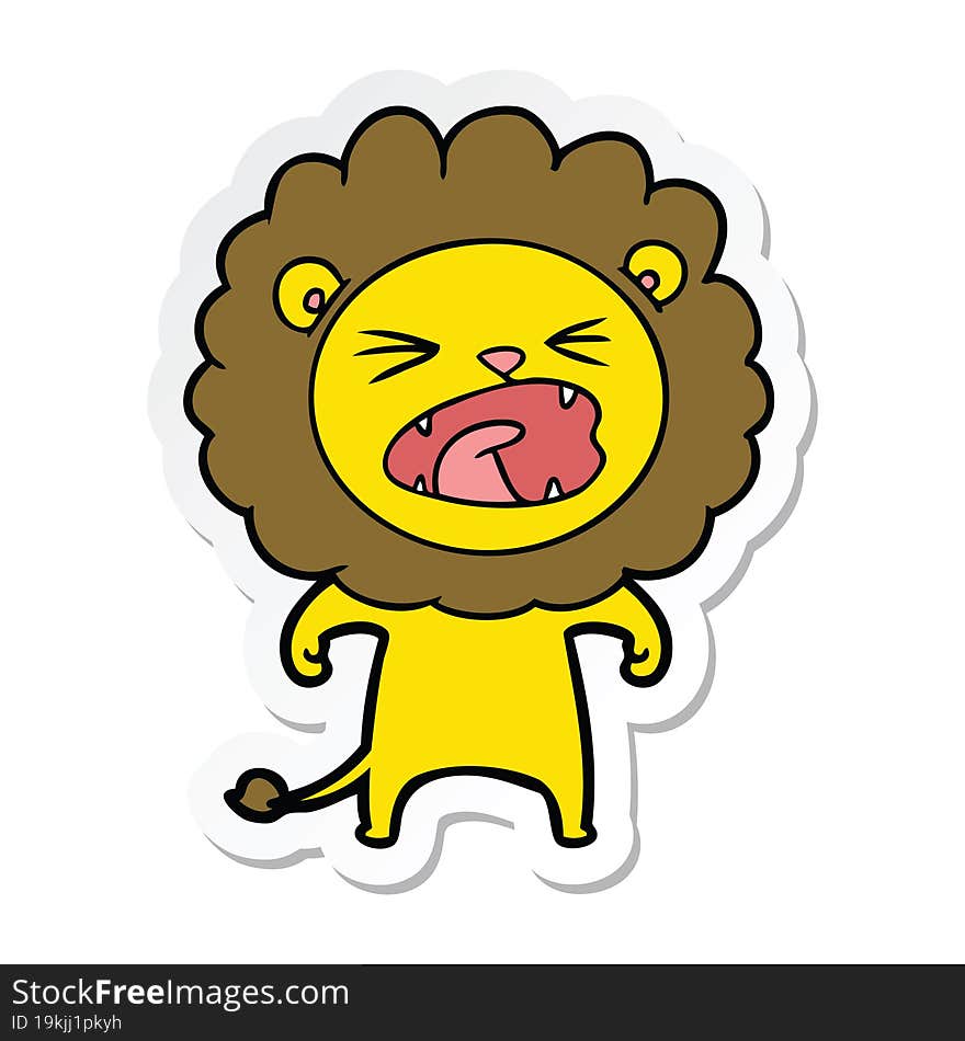 sticker of a cartoon angry lion