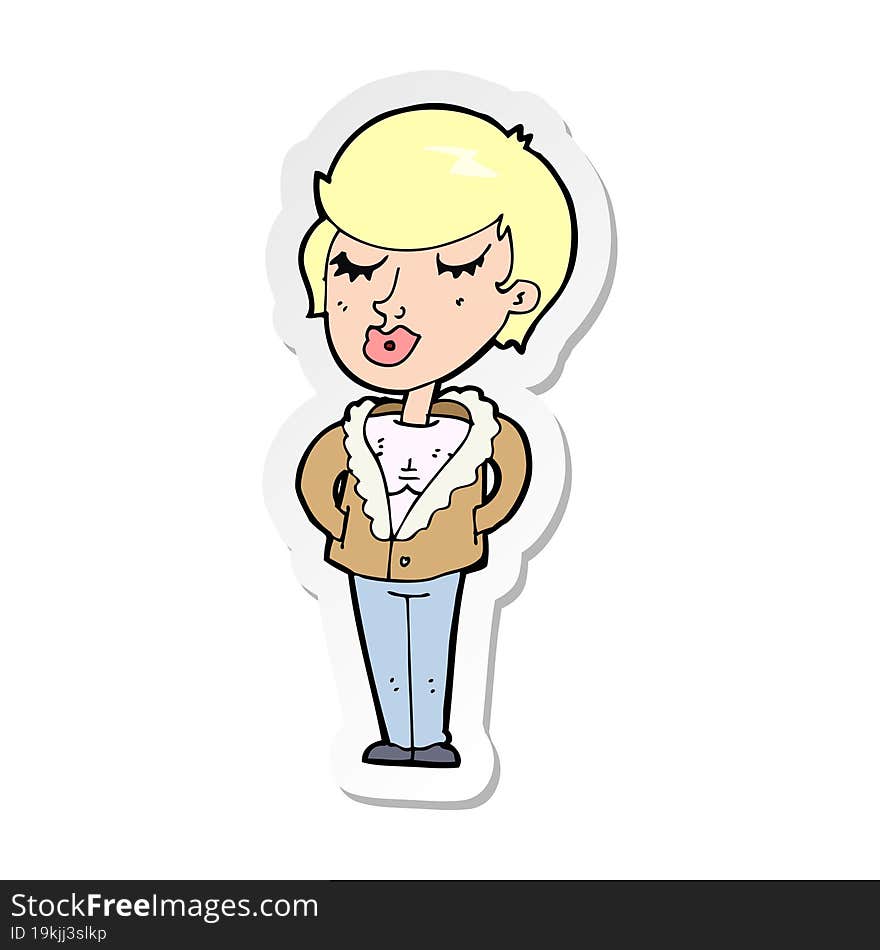 sticker of a cartoon cool relaxed woman