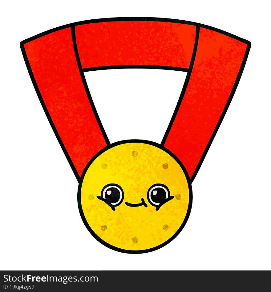 retro grunge texture cartoon of a gold medal