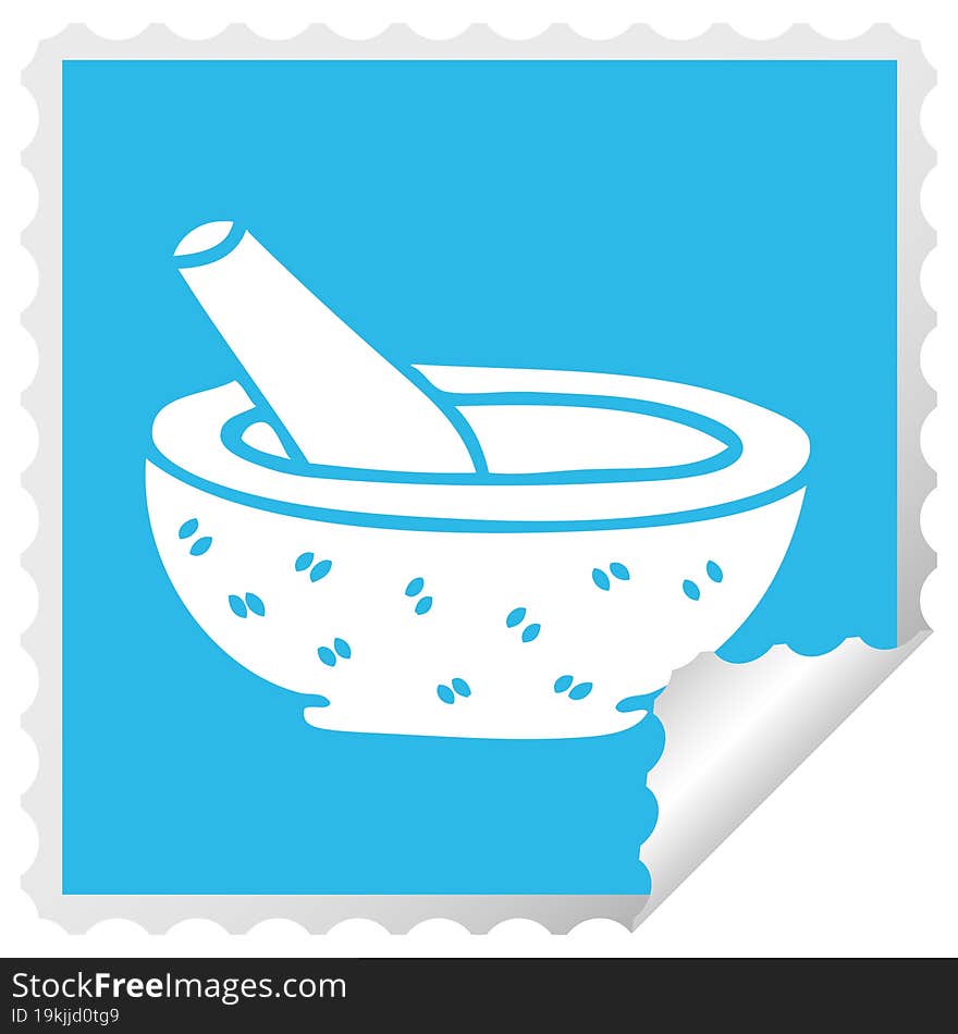 quirky square peeling sticker cartoon pestle and mortar