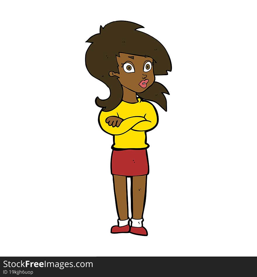 cartoon woman with folded arms