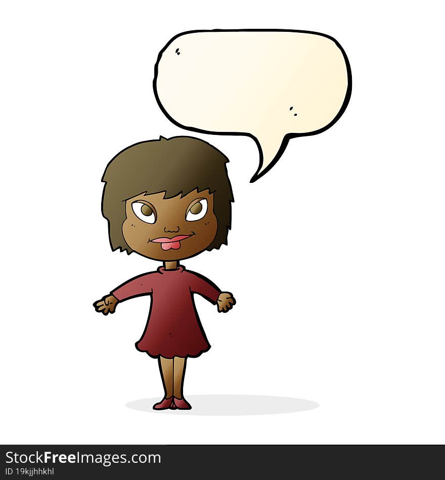 cartoon girl shrugging shoulders with speech bubble