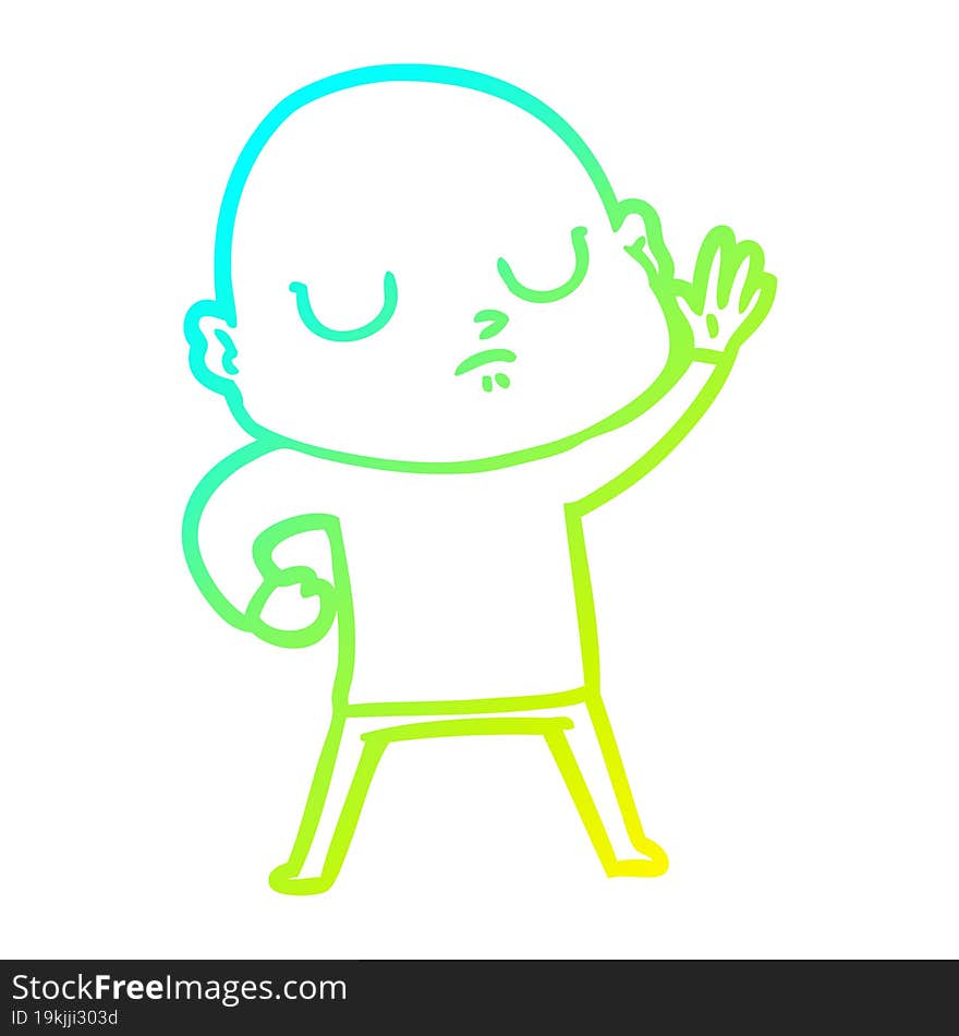 cold gradient line drawing cartoon bald man