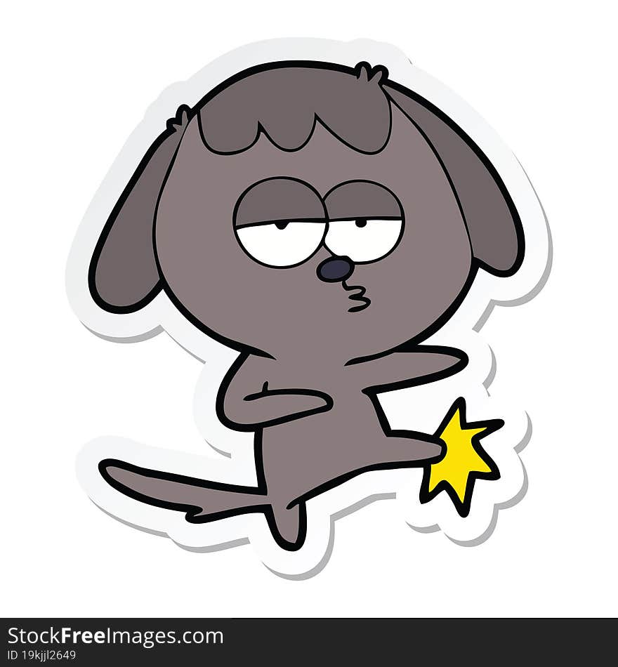 sticker of a cartoon bored dog kicking leg