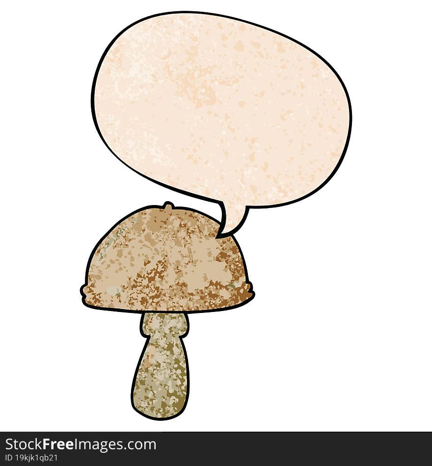 cartoon mushroom and speech bubble in retro texture style