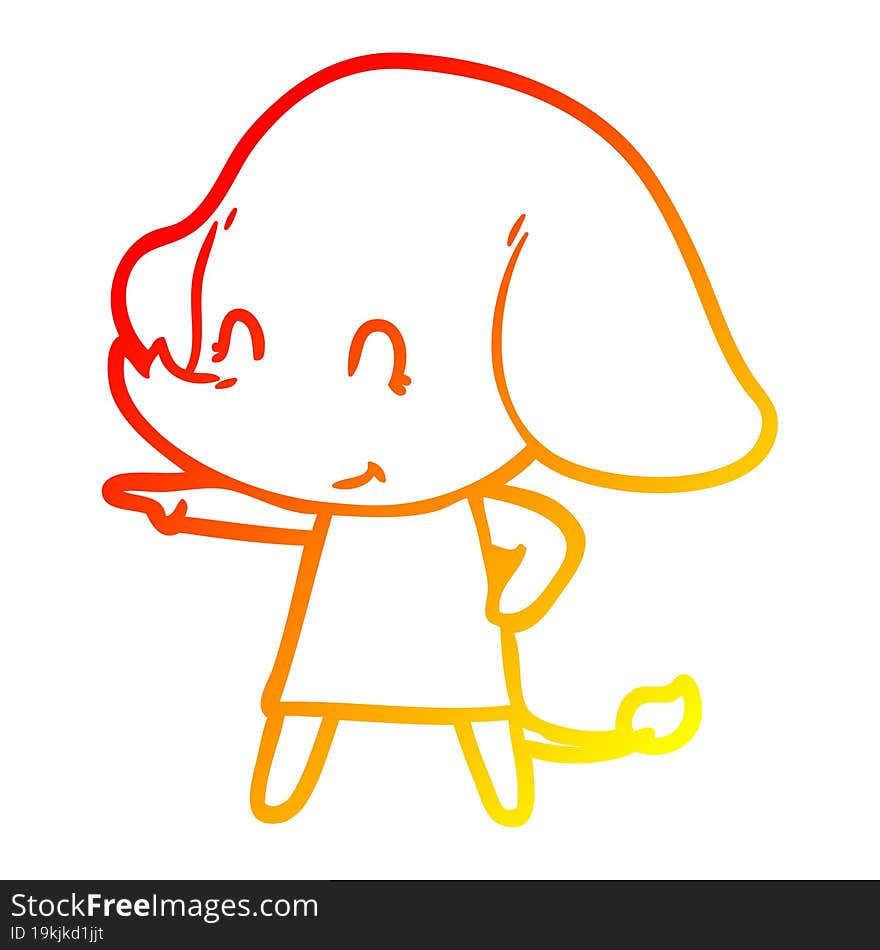 warm gradient line drawing cute cartoon elephant