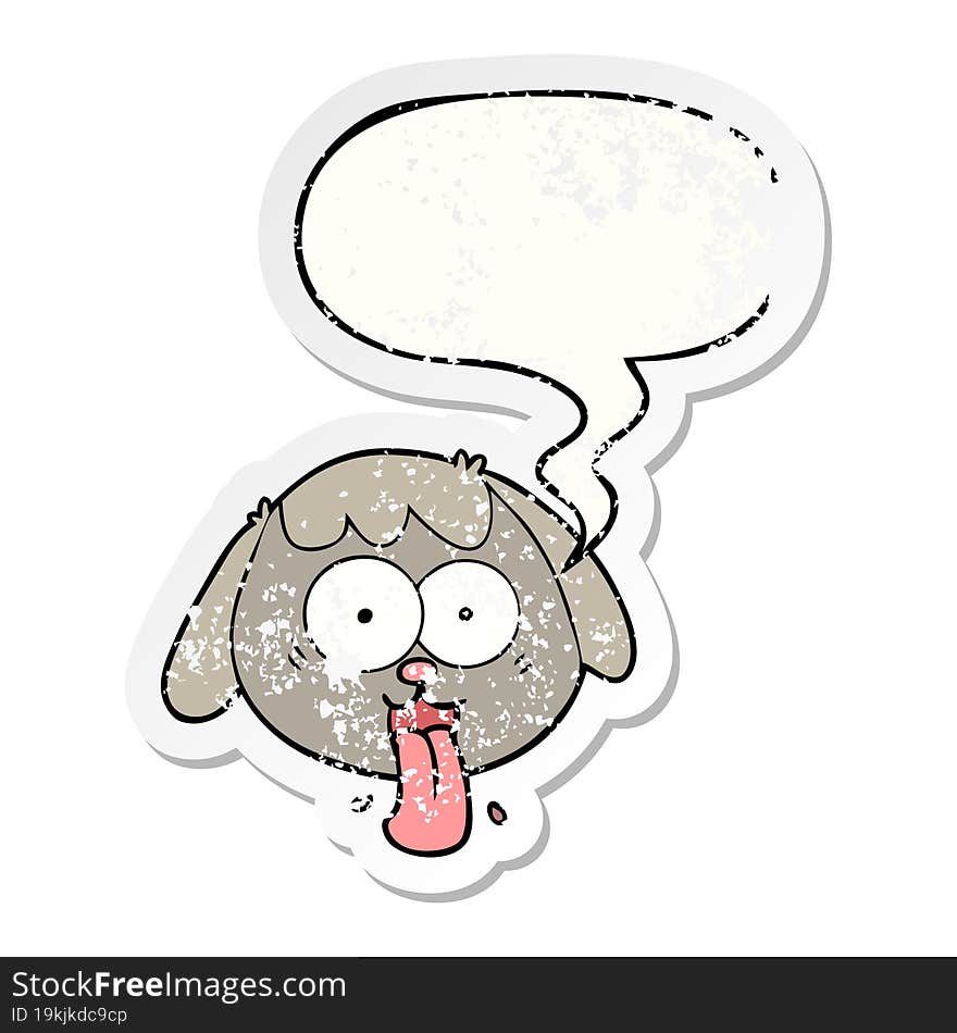 cartoon dog face panting and speech bubble distressed sticker