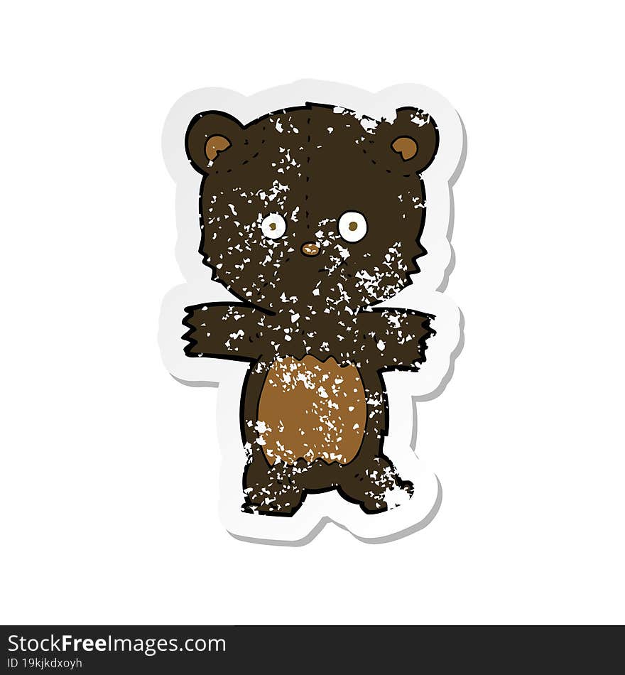 retro distressed sticker of a cute cartoon black bear