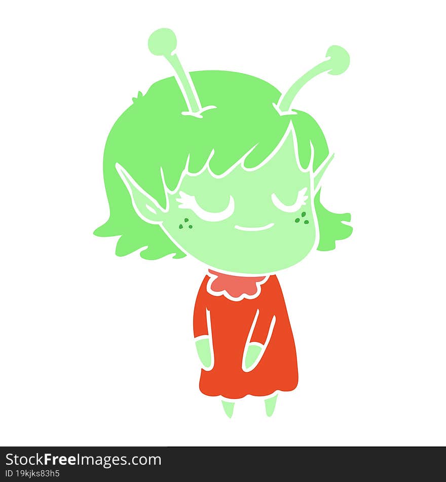 smiling alien girl flat color style cartoon