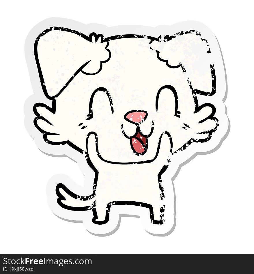 distressed sticker of a laughing cartoon dog