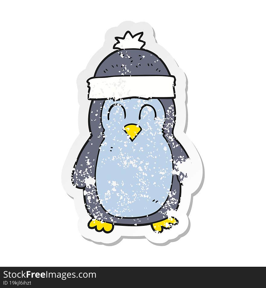 retro distressed sticker of a cartoon penguin