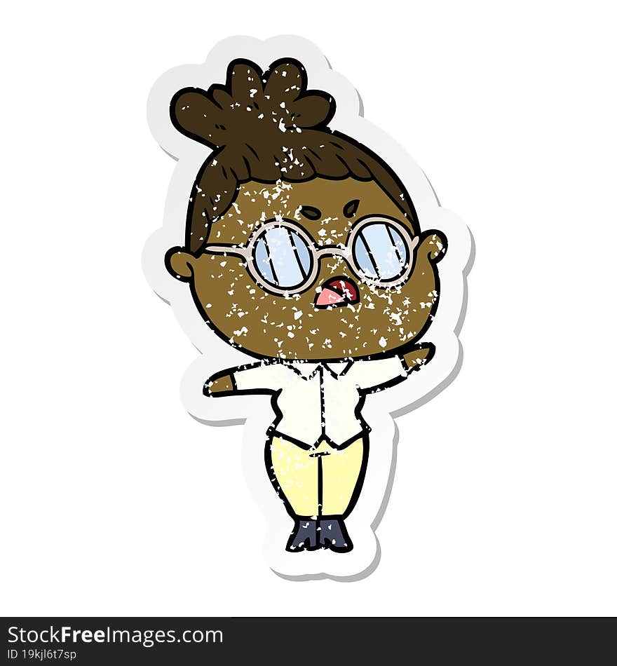 Distressed Sticker Of A Cartoon Annoyed Woman