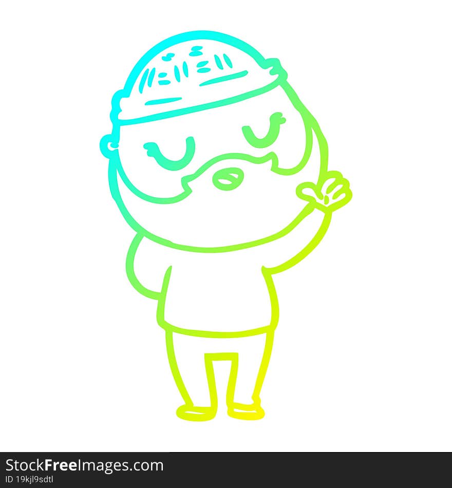 Cold Gradient Line Drawing Cute Cartoon Man With Beard