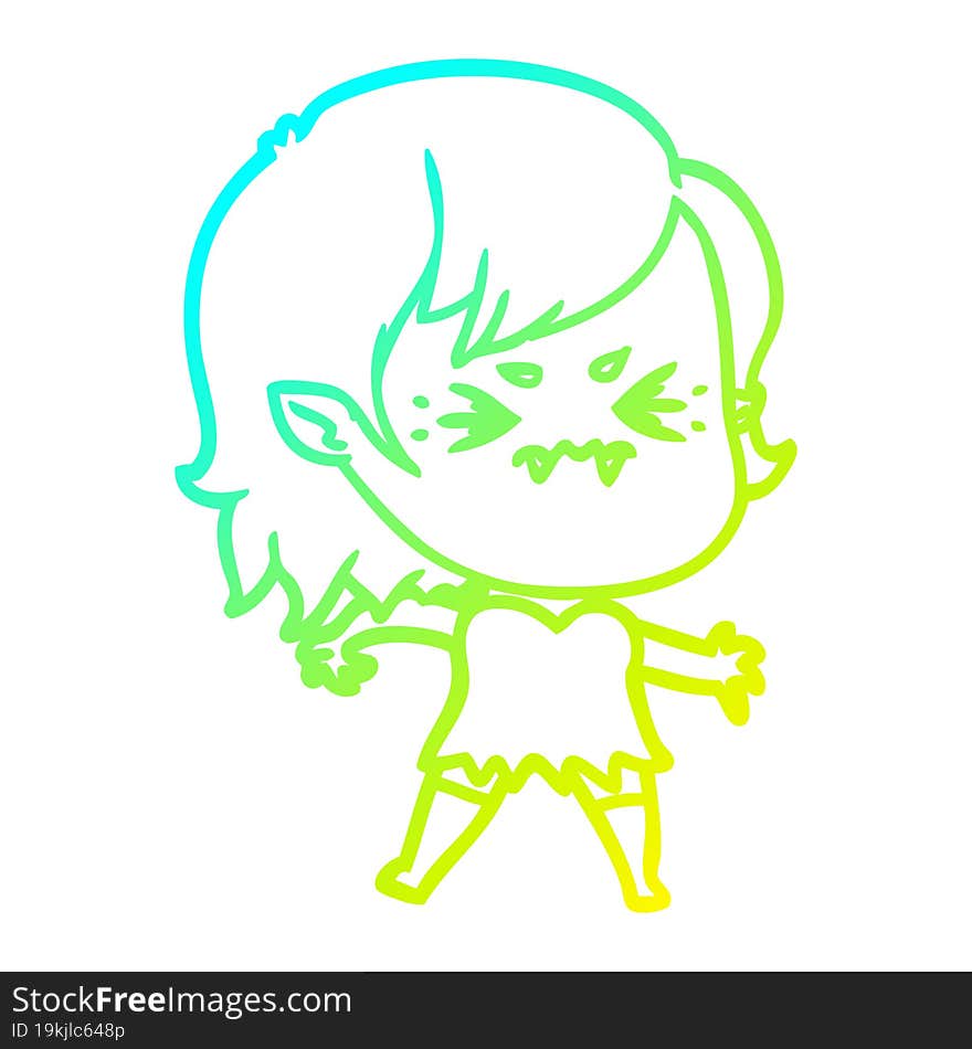 cold gradient line drawing annoyed cartoon vampire girl