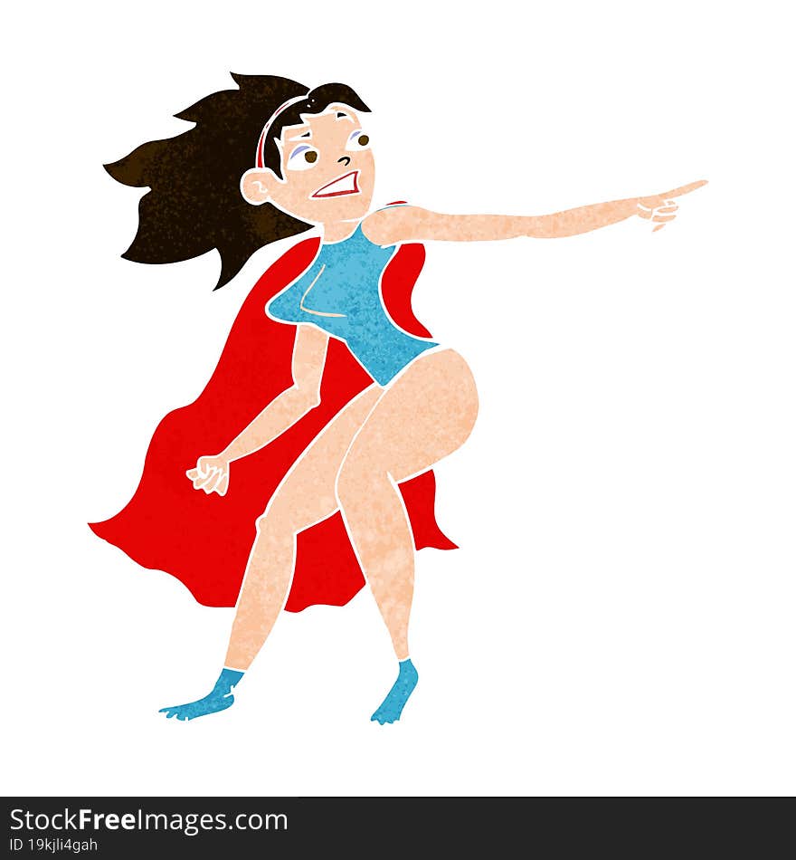 cartoon superhero woman pointing