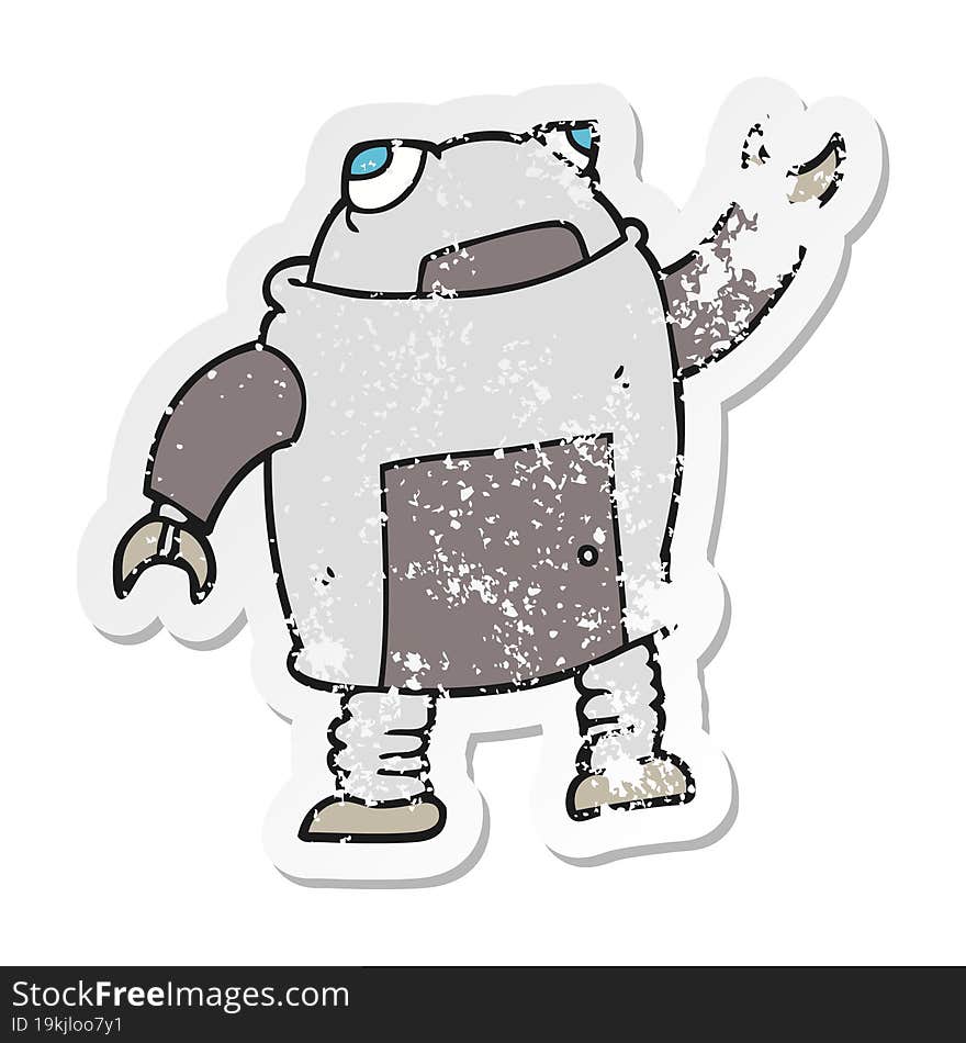 Retro Distressed Sticker Of A Cartoon Robot