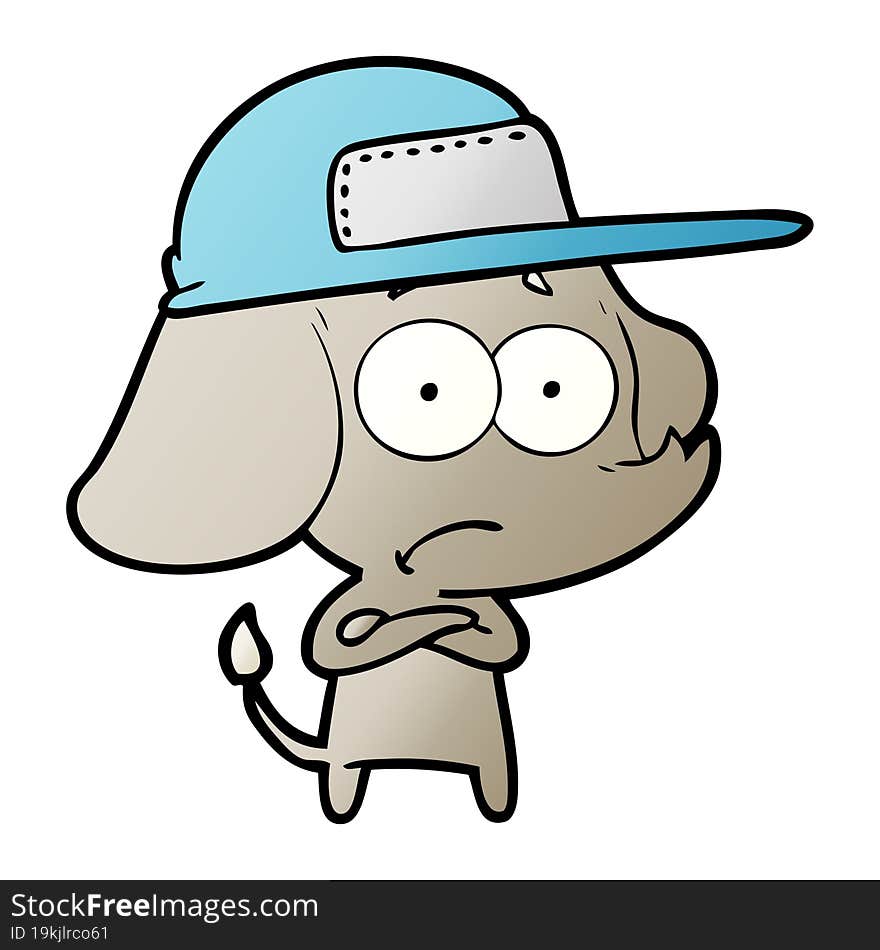 cartoon unsure elephant wearing trucker cap. cartoon unsure elephant wearing trucker cap