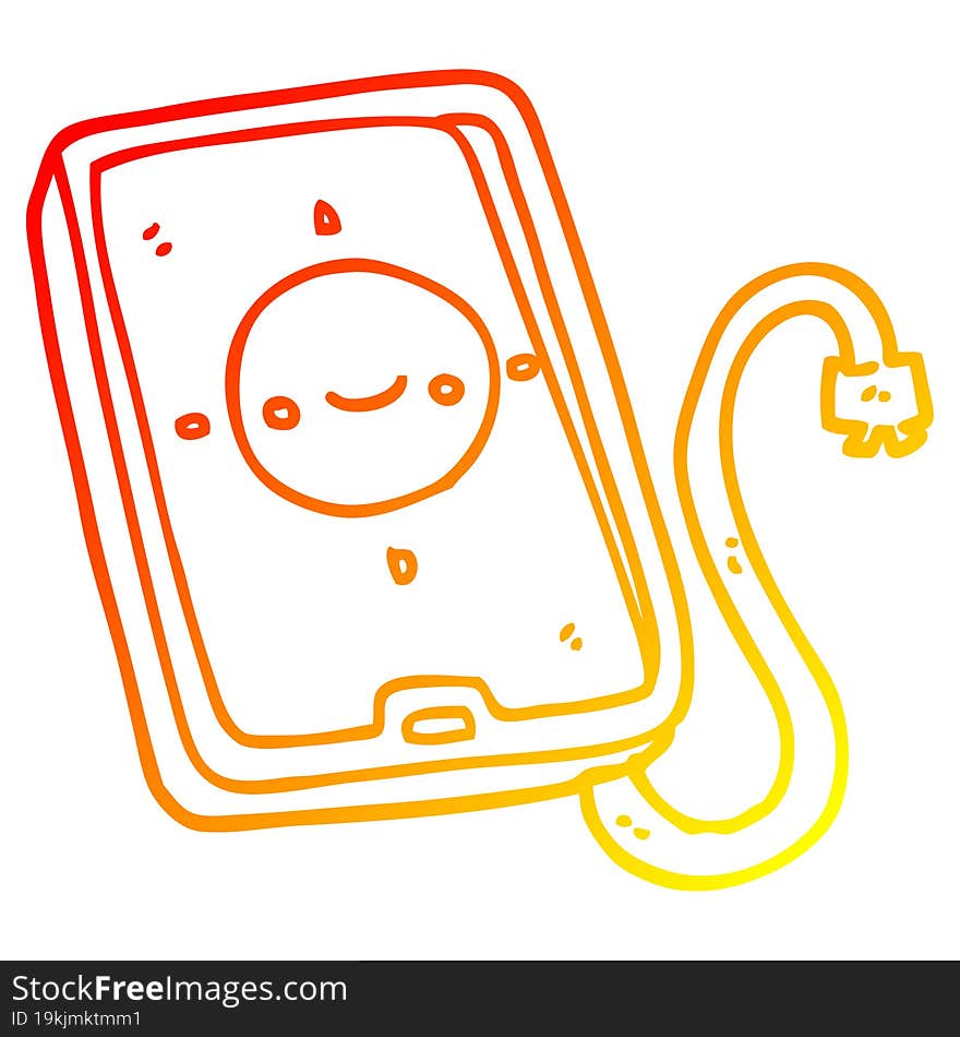 warm gradient line drawing of a cartoon mobile phone device