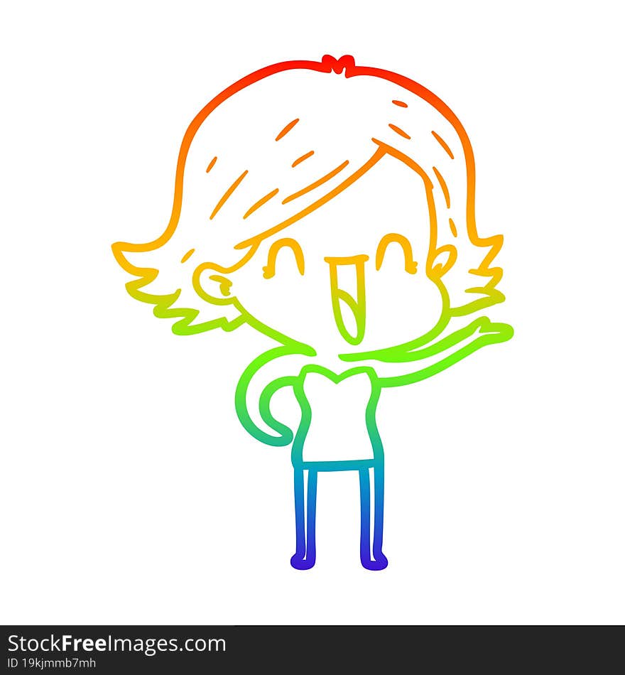 rainbow gradient line drawing of a cartoon happy woman