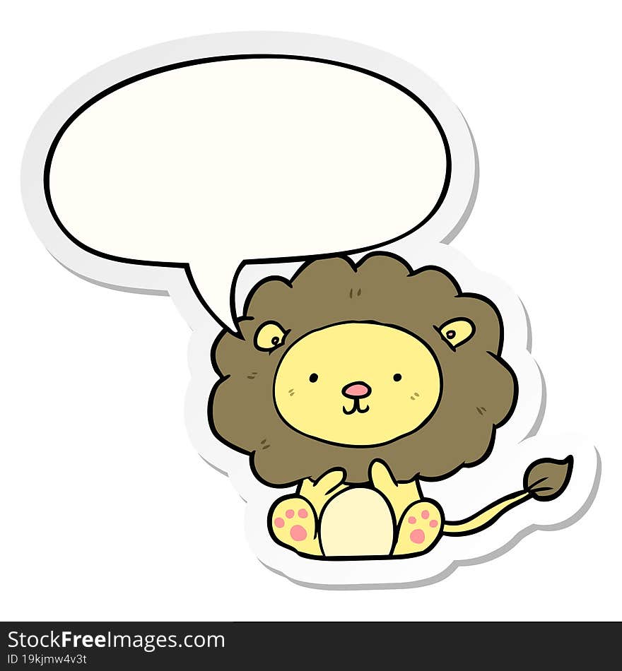 cute cartoon lion and speech bubble sticker