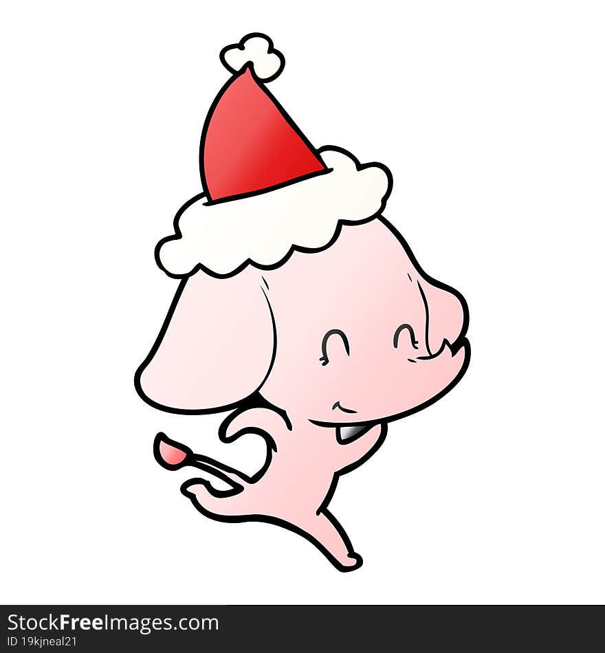 cute gradient cartoon of a elephant wearing santa hat