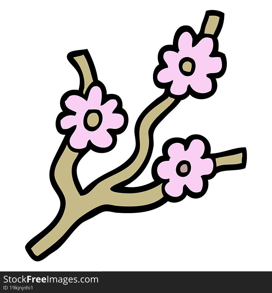 Hand Drawn Doodle Style Cartoon Branches With Flowers