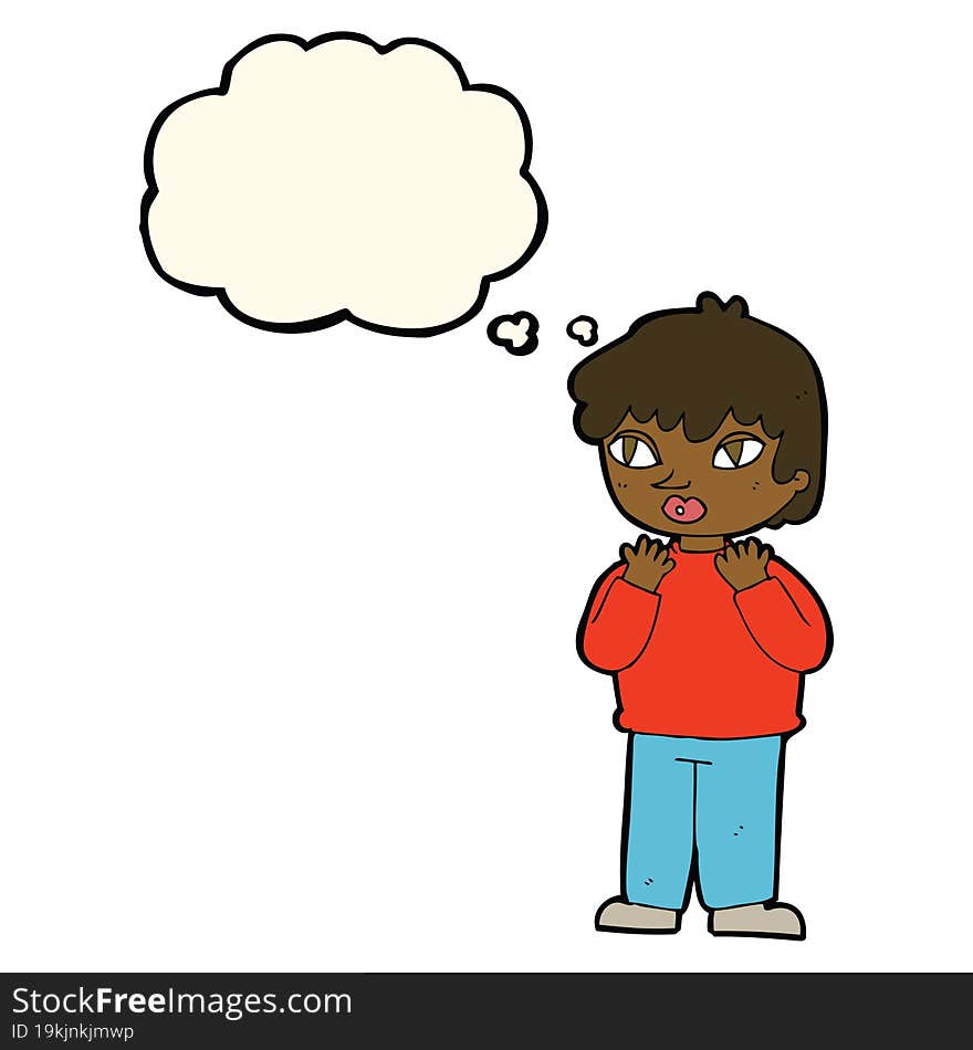 cartoon worried person with thought bubble