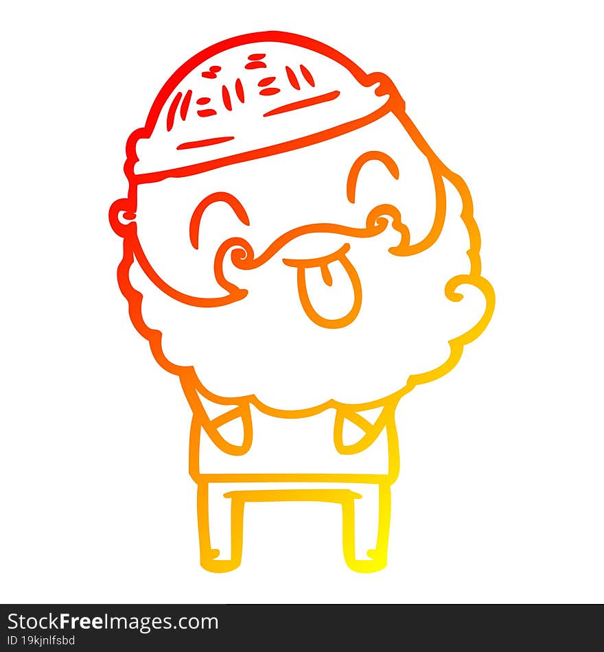 Warm Gradient Line Drawing Man With Beard Sticking Out Tongue