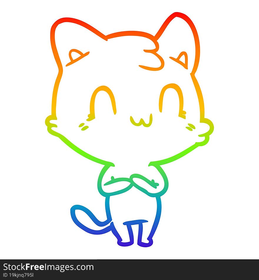 Rainbow Gradient Line Drawing Cartoon Happy Cat