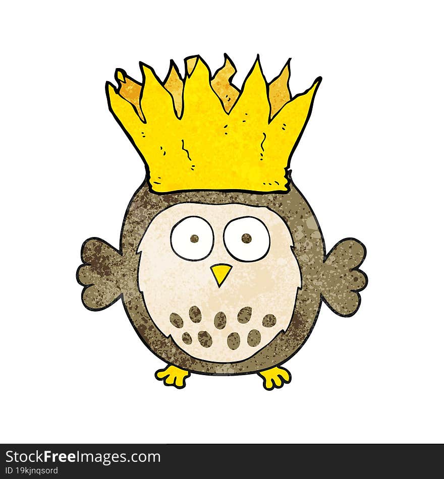 Textured Cartoon Owl Wearing Paper Crown Christmas Hat