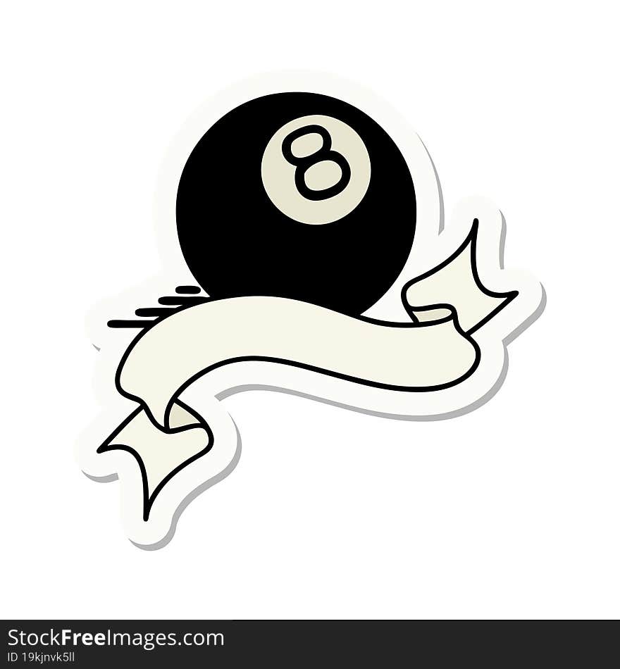 tattoo sticker with banner of a 8 ball