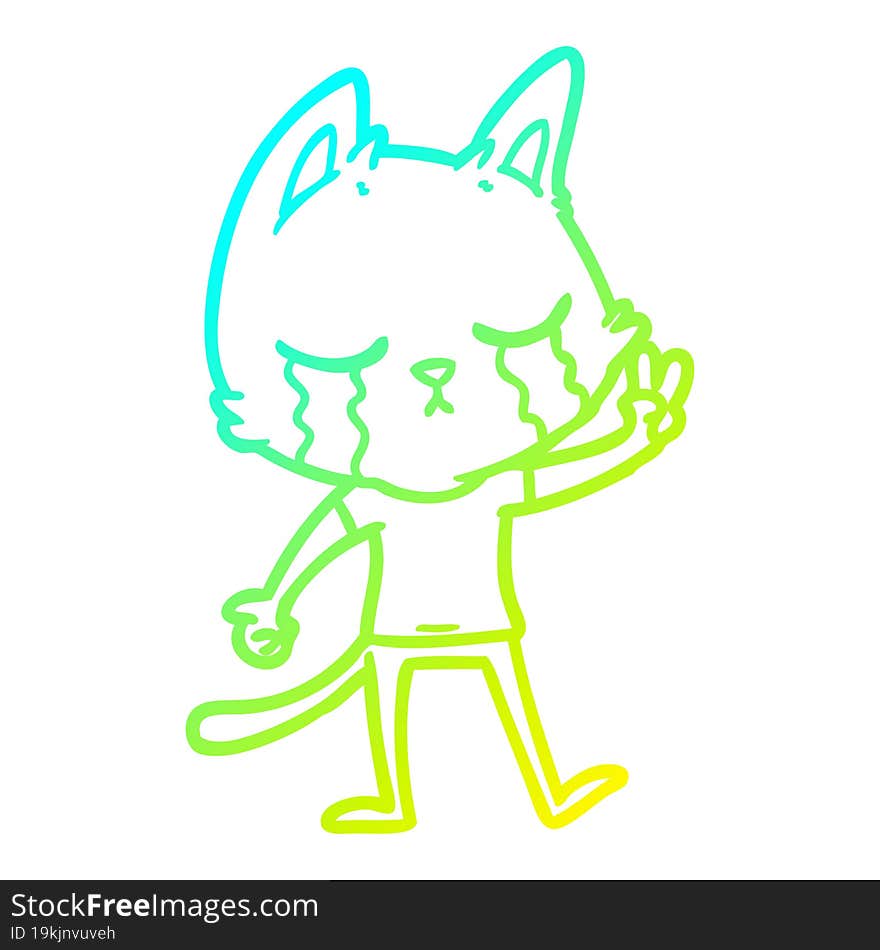 cold gradient line drawing crying cartoon cat