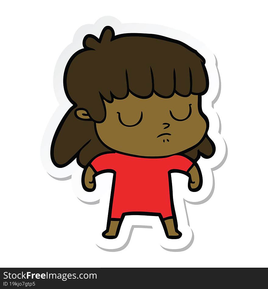 sticker of a cartoon indifferent woman