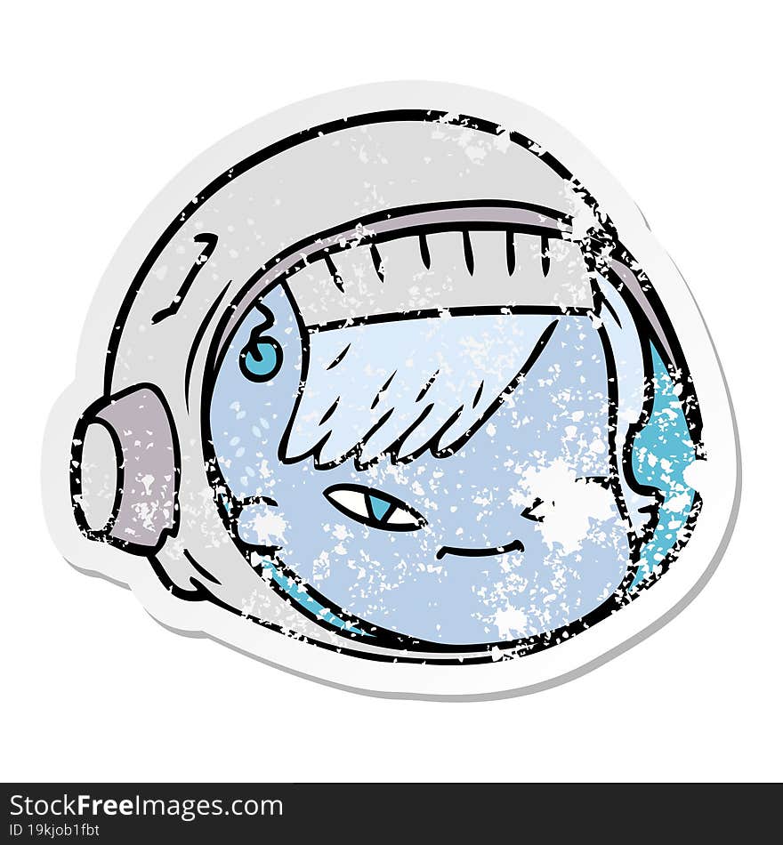 distressed sticker of a cartoon astronaut face