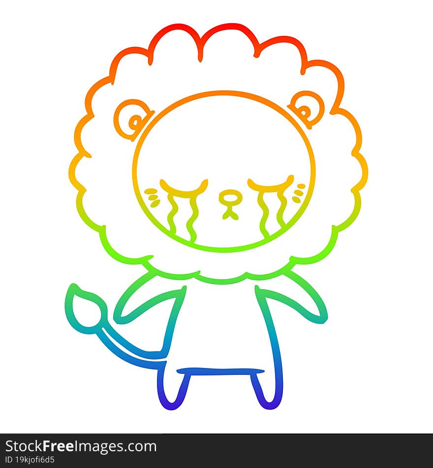 rainbow gradient line drawing crying cartoon lion