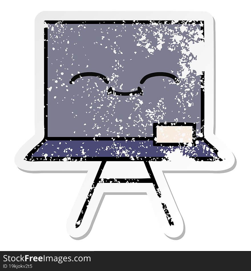 distressed sticker of a cute cartoon chalkboard