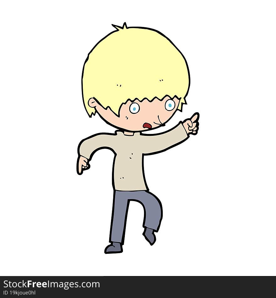 Cartoon Worried Boy Pointing