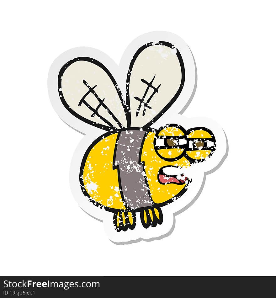 Retro Distressed Sticker Of A Cartoon Bee