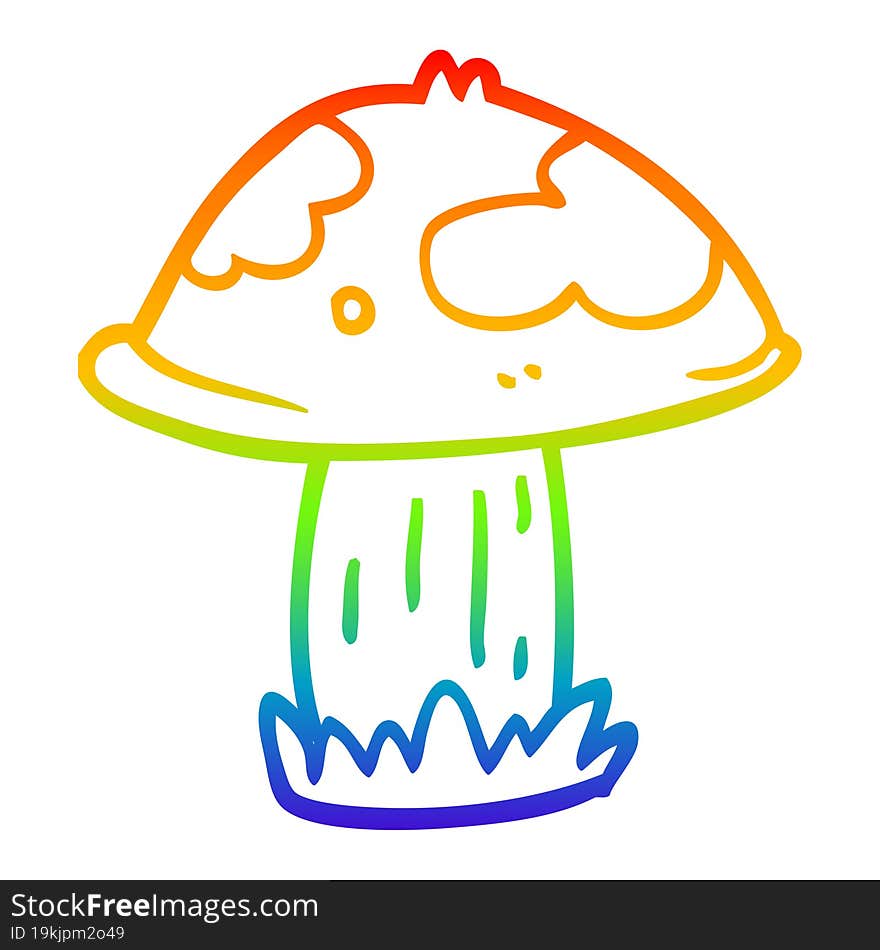 rainbow gradient line drawing of a cartoon wild mushroom