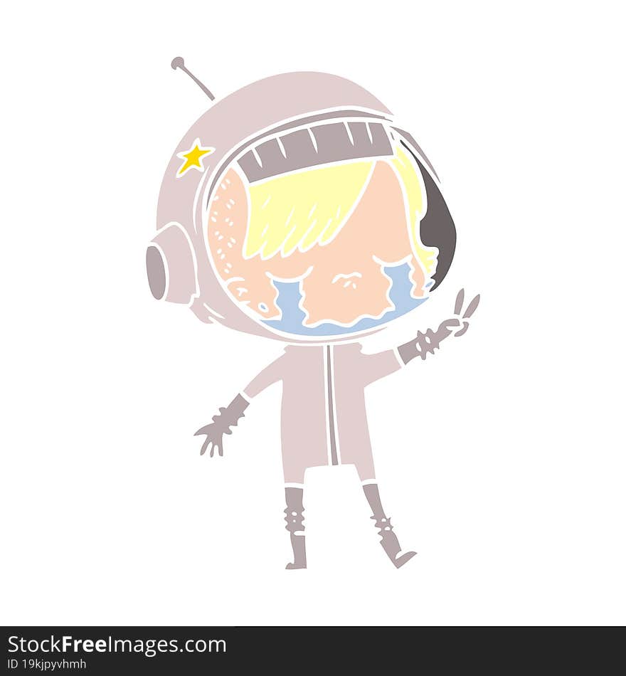 Flat Color Style Cartoon Crying Astronaut Girl