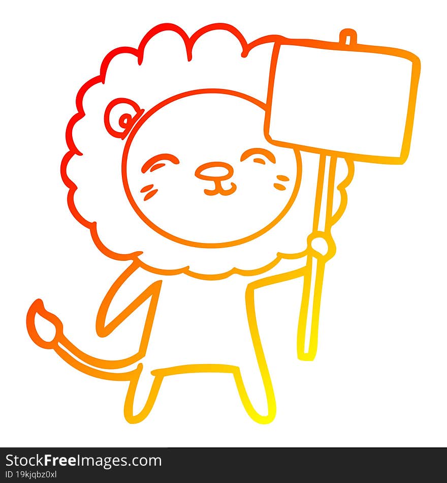 warm gradient line drawing of a cartoon lion with protest sign