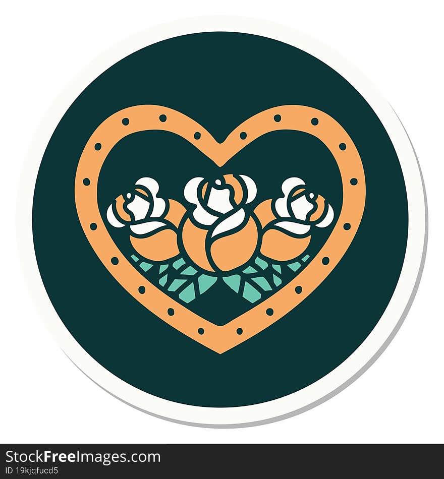 Tattoo Style Sticker Of A Heart And Flowers